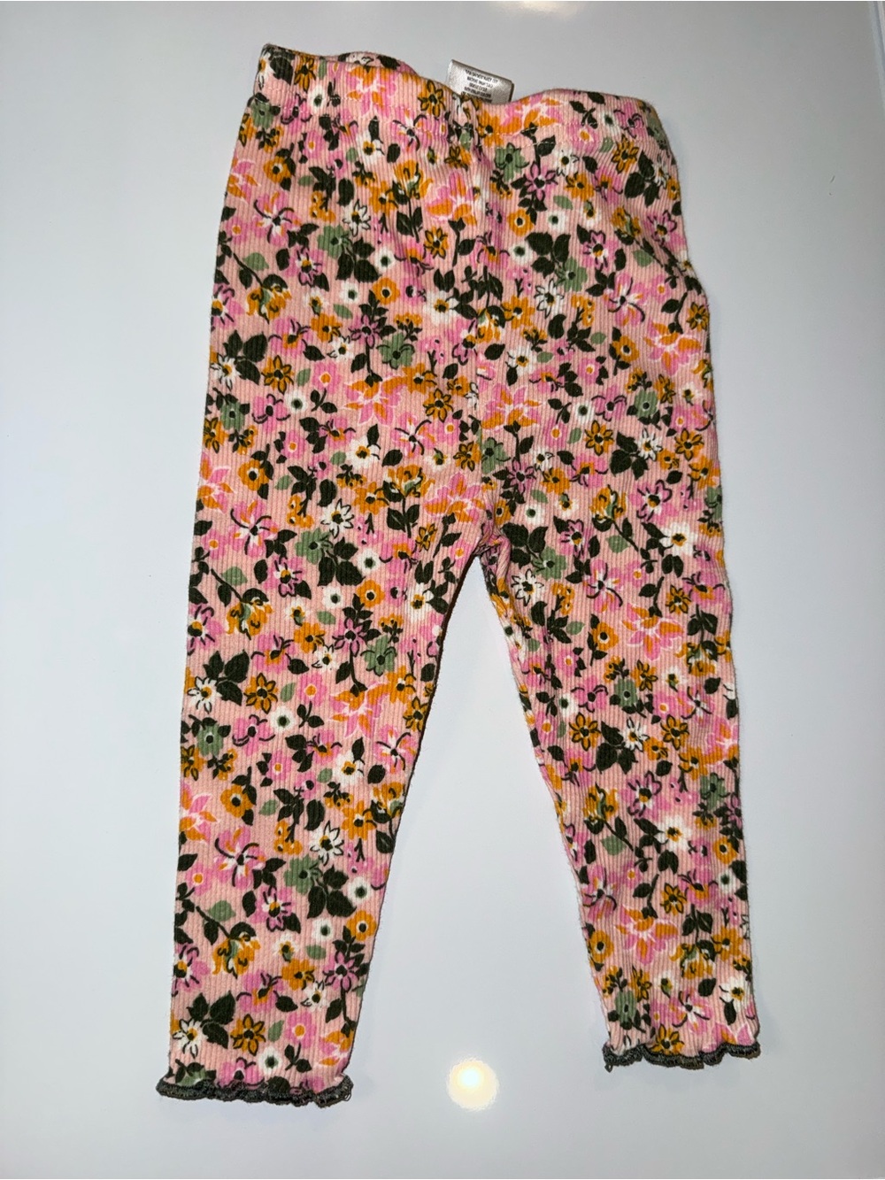 Daisy Fuentes Pink Floral Rib-Knit Kids Leggings with Green and Yellow Accents